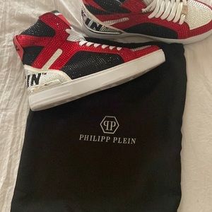 Red black and white sneakers